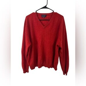 Red 100% Cashmere V-Neck Sweater -Quiet Luxury